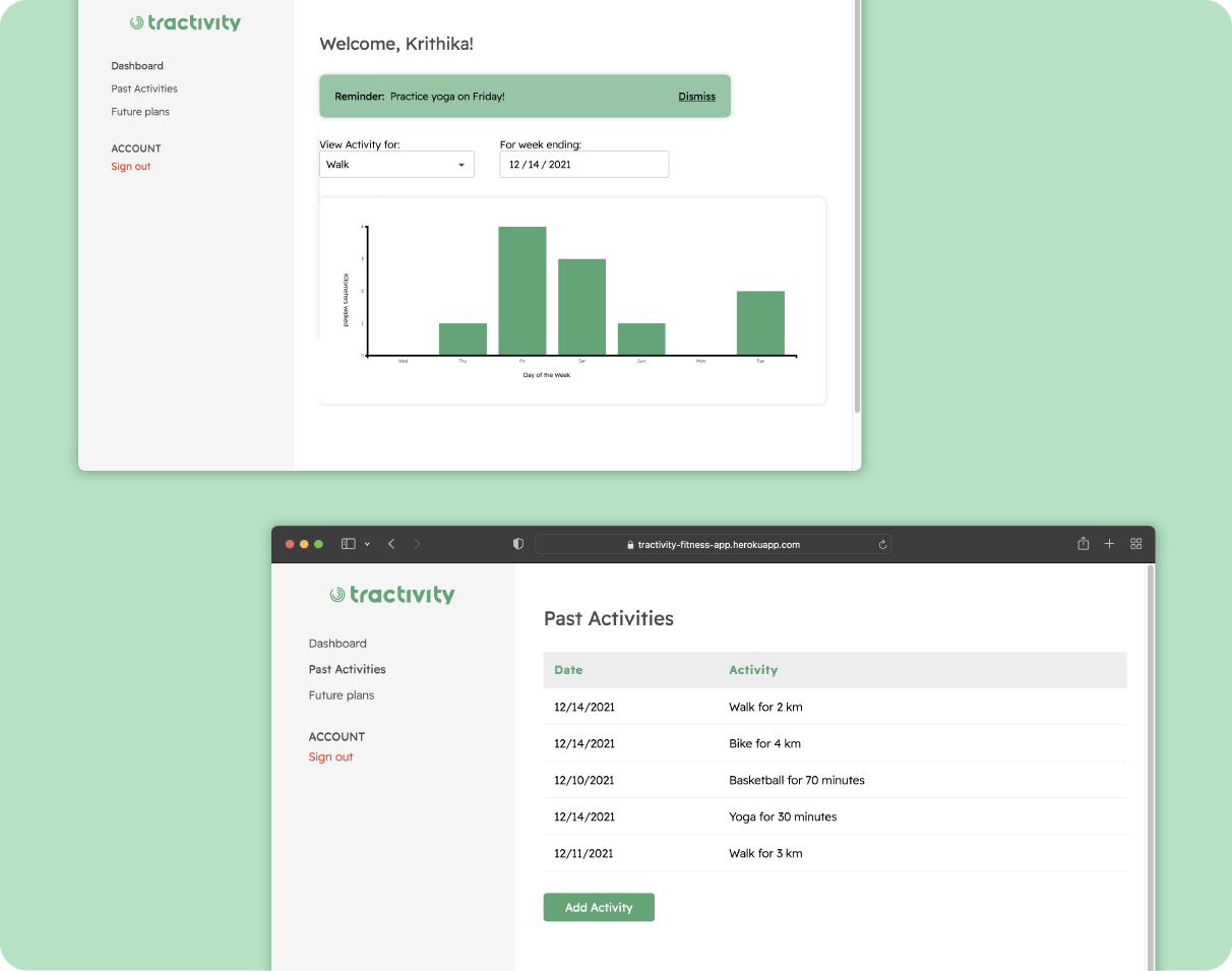 Tractivity web app mockups